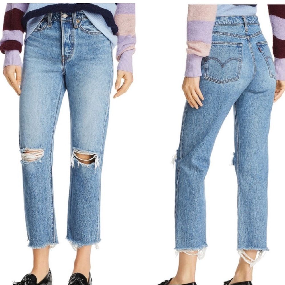 Levi’s Premium Wedgie Straight Jeans High Rise Women’s 28 Blue Wash Button Fly